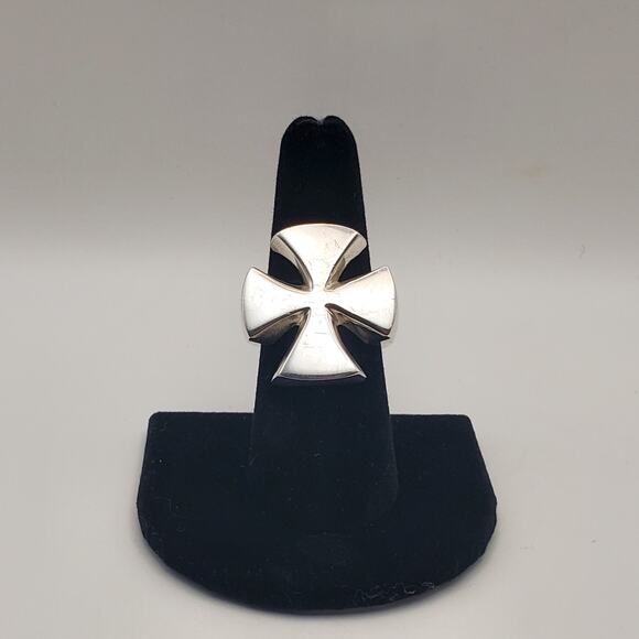 Vtg 925 Sterling Silver Maltese Cross Wide Ring Size 7.75 Heavy 17.6g - Picture 1 of 12